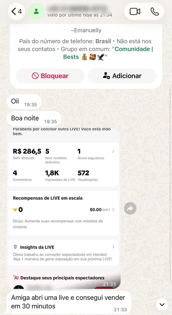Print de aluna com resultado