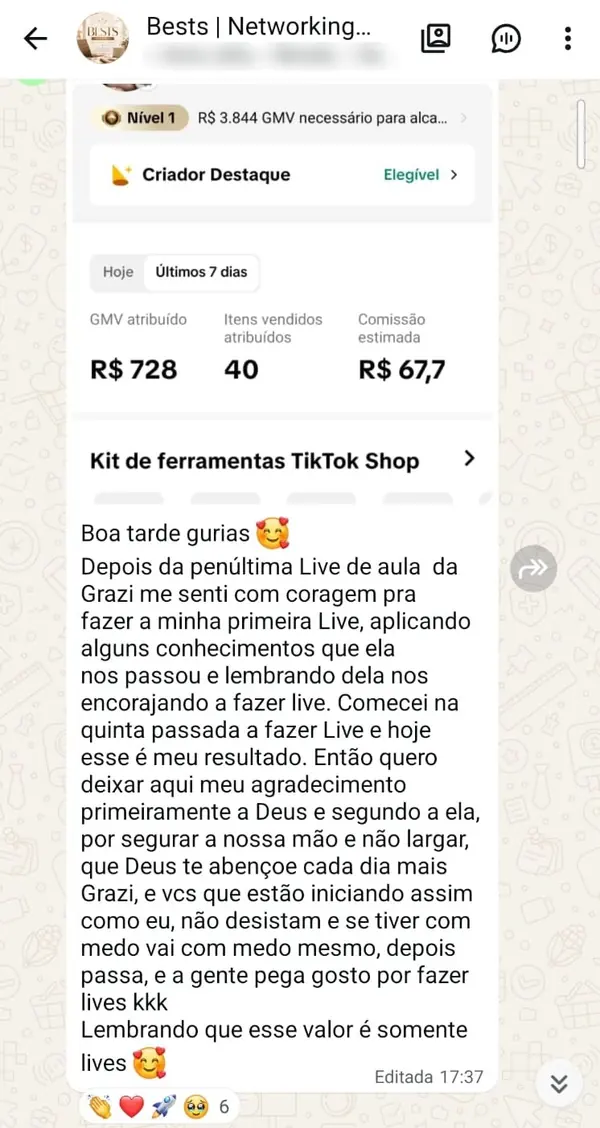 Print de aluna com resultado