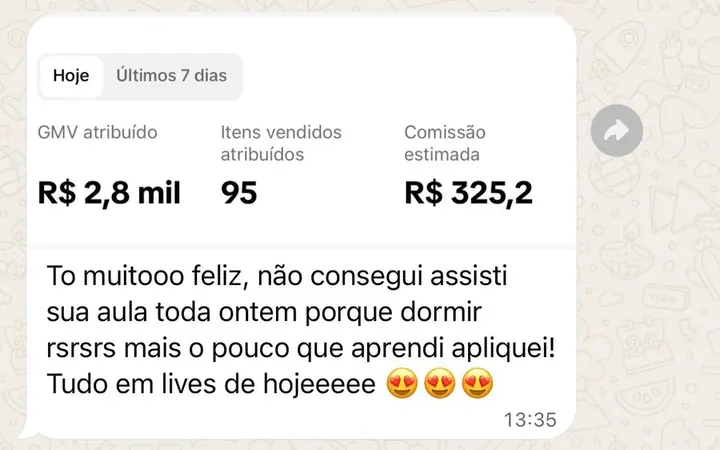 Print de aluna com resultado